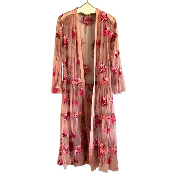 Anthropologie x Bl-nk London Sheer Floral Embroidered Kimono Duster - Picture 5 of 12